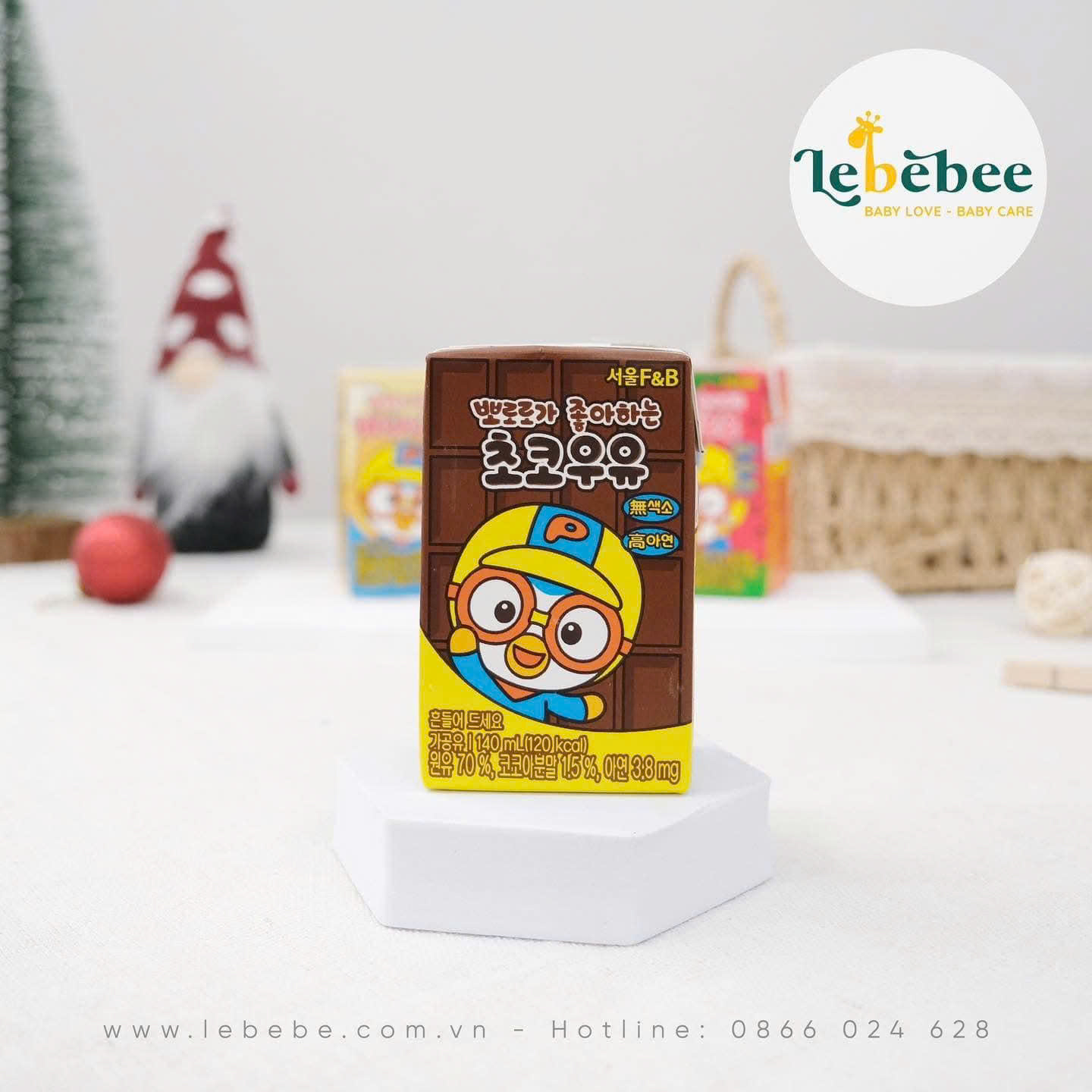 Sữa nước Pororo F&B cho bé từ 1 tuổi Hàn Quốc VỊ CHOCCOLATE (1 hộp * 140ml) - TÁCH SÉT