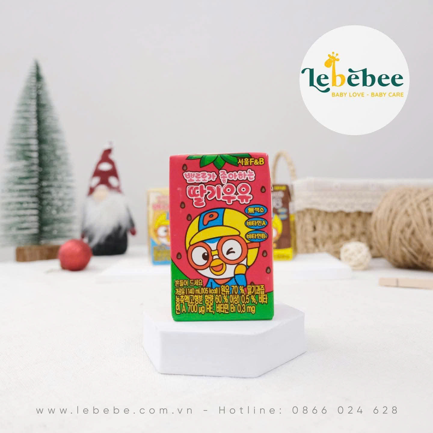 Sữa nước Pororo F&B cho bé từ 1 tuổi Hàn Quốc VỊ DÂU (1 hộp * 140ml) - TÁCH SÉT