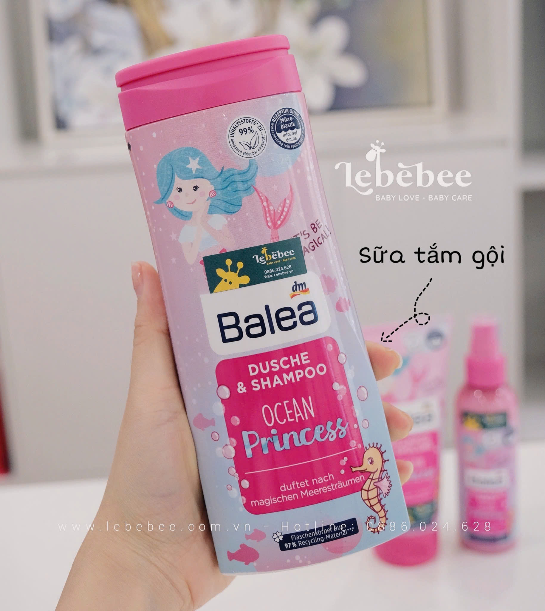 Sữa tắm và Gội Balea Dusche & shampoo cho bé từ 1 tuổi của Đức ( chai 300ml) MÀU HỒNG BÉ GÁI - MẪU MỚI