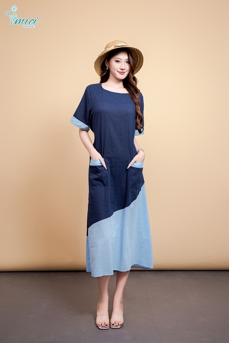 TN4F - ĐẦM LINEN MÀU PHA 1-6790AR