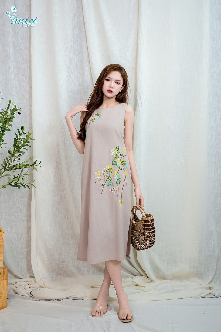 VS5A - ĐẦM LINEN THÊU KHÔNG TAY 1-6868AR