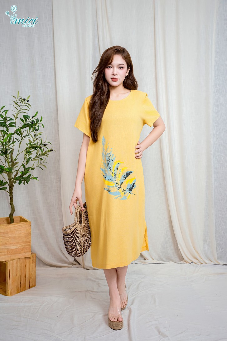 VS5A - ĐẦM LINEN IN HOA CÓ TAY 1-6875AR