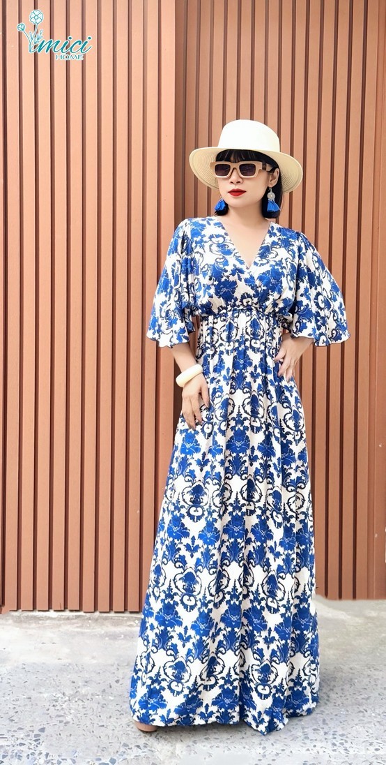 TN5A - ĐẦM MAXI LANH CỔ V TAY LOE 1-6959AR