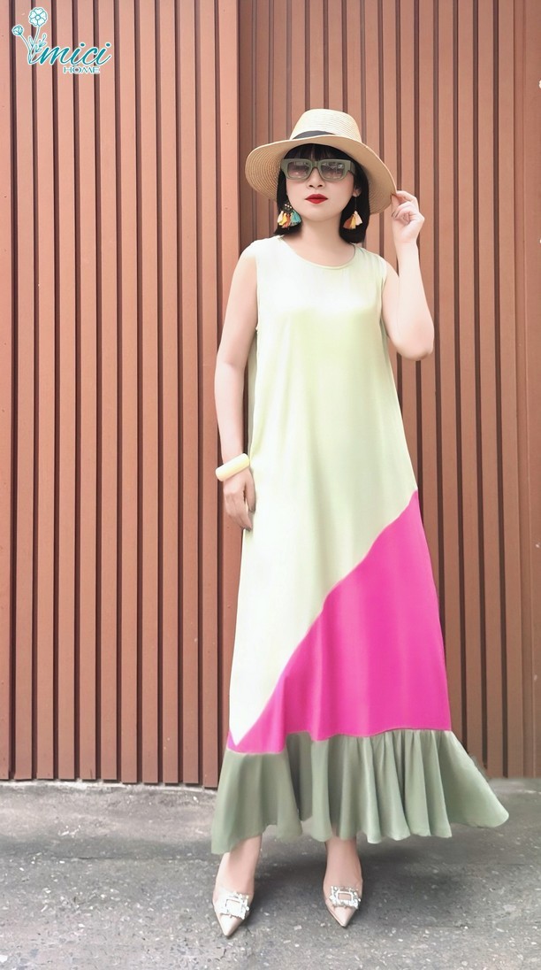 VN5V - ĐẦM MAXI BÈO NHÚN MẢNG MÀU 1-6973AR