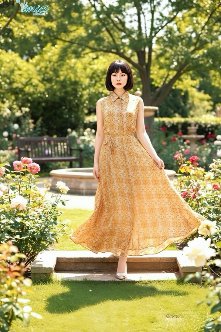 VN5T - ĐẦM MAXI LANH CỔ ĐỨC 7M 1-6974AR