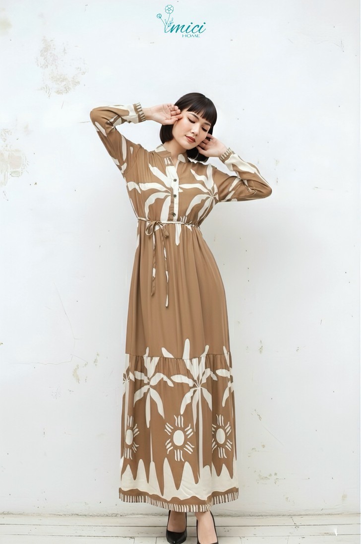 TN5 - ĐẦM MAXI LANH HOA CHÂN DÀI TAY 1-7011AR