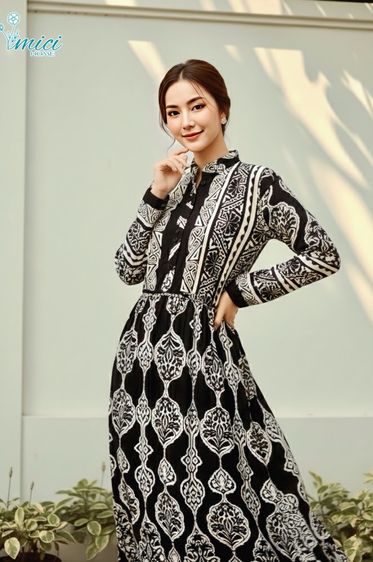 TN5 - ĐẦM MAXI LANH HOA CHÂN DÀI TAY 1-7046AR