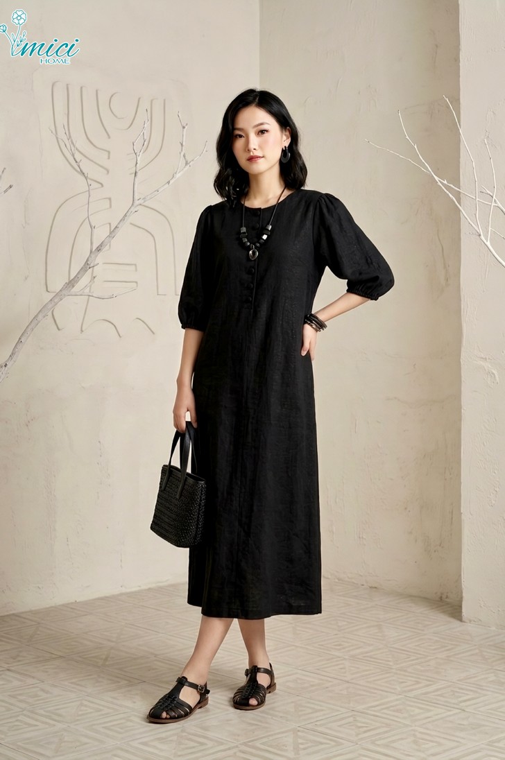 GS6 - ĐẦM LINEN BỘT DÁNG DÀI 1-7124AR