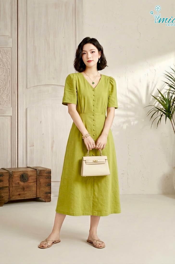 GS6 - ĐẦM LINEN BỘT KHUY BỌC 1-7123AR