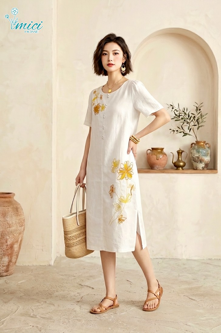 GS6 - ĐẦM LINEN BỘT THÊU HOA 1-7122AR