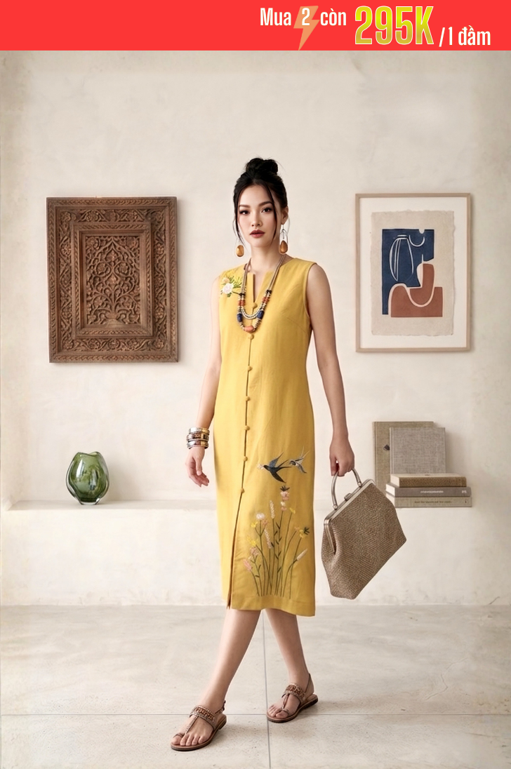 GS6 - ĐẦM LINEN GILE THÊU HOA 1-7114AR