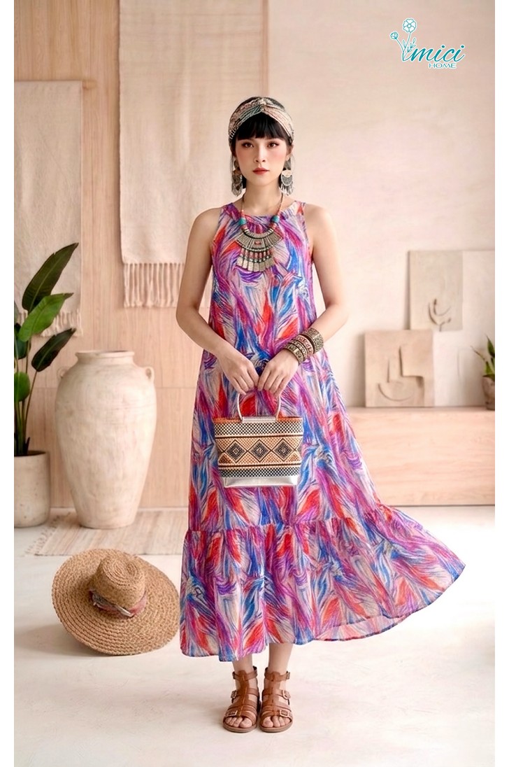 VN6 - ĐẦM MAXI LANH CỔ YẾM 1-7096AR