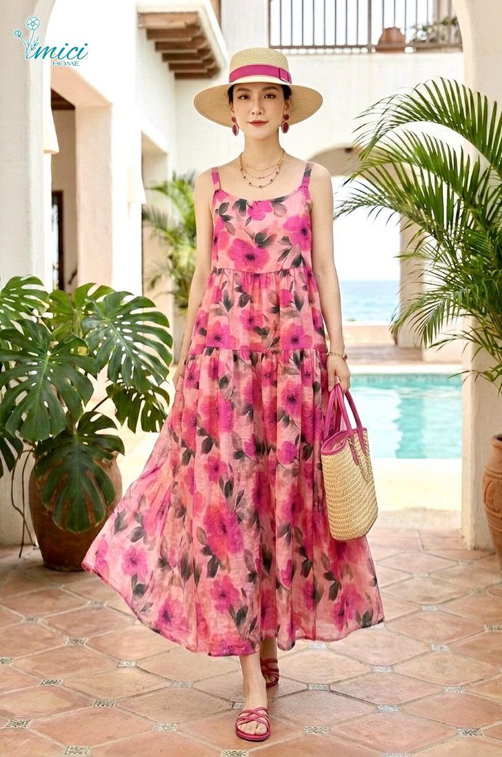VN6 - ĐẦM MAXI LANH GIẤY 2 DÂY 1-7129AR