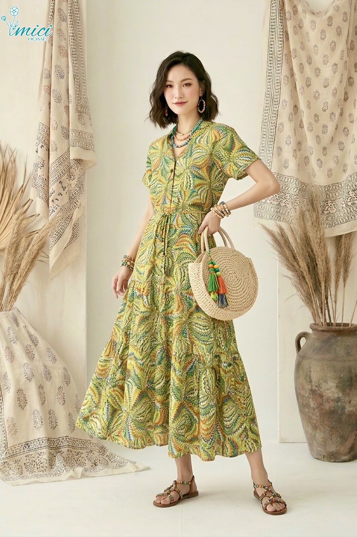 VN6 - ĐẦM MIDI LANH CỔ TÀU 1-7095AR