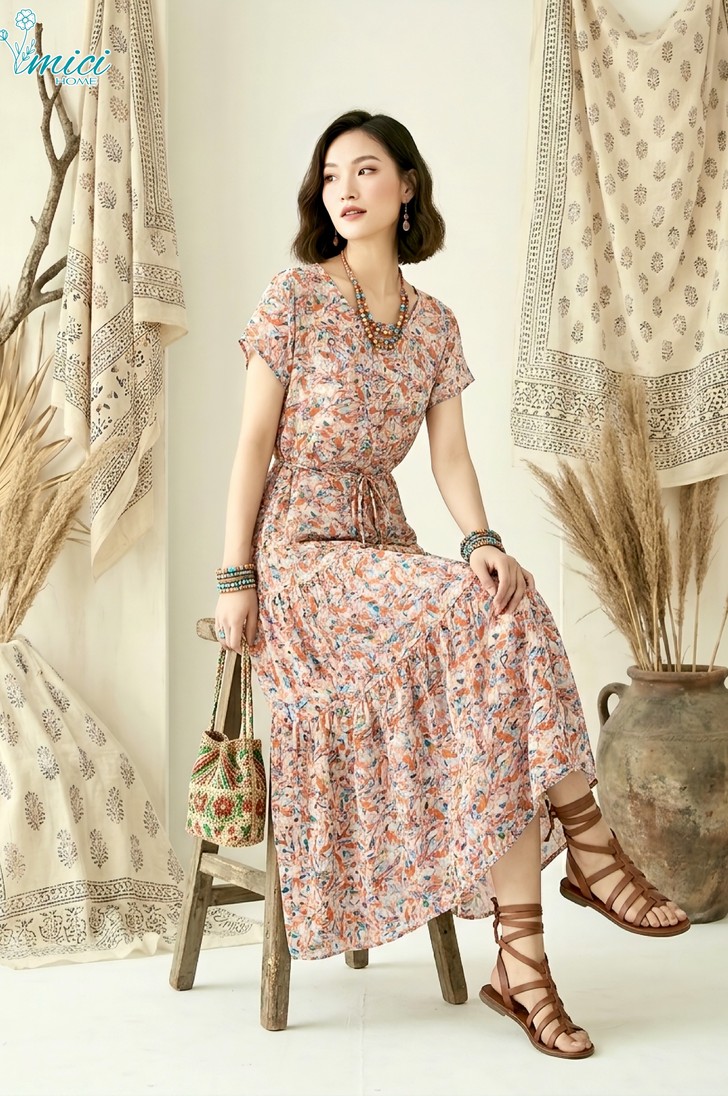 VN6 - ĐẦM MIDI LANH CỔ TRÒN 1-7097AR