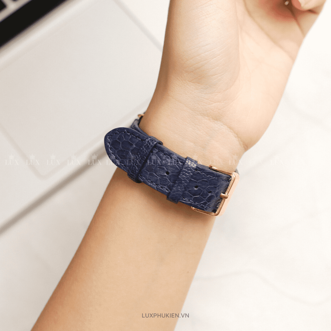Dây da đà điểu thủ công xanh dương dành cho Apple Watch đồng hồ thông minh Series 1/2/3/4/5/6/7/SE