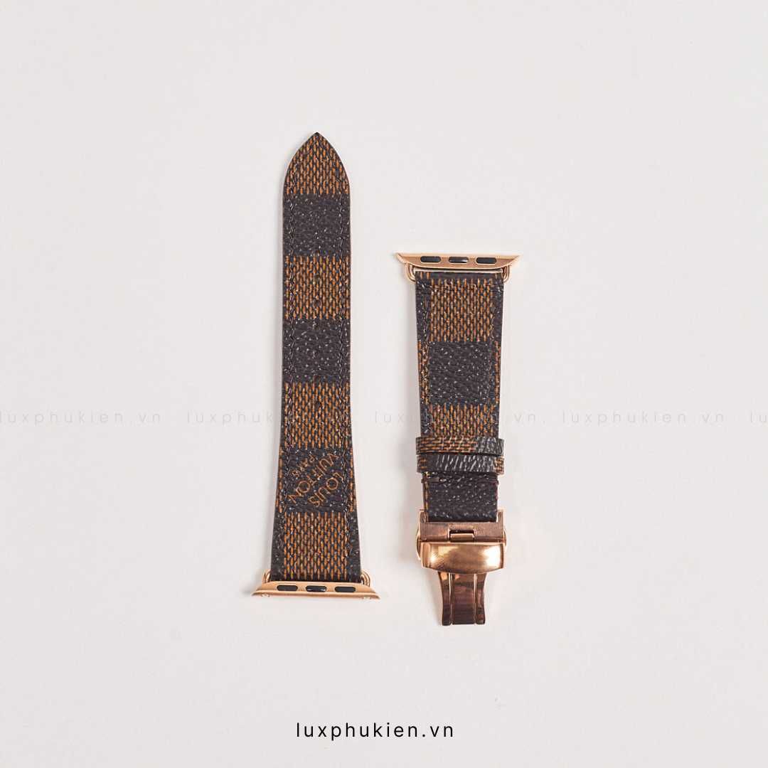 Dây da thủ công LV Caro Nâu dành cho Apple Watch đồng hồ thông minh Series 1/2/3/4/5/6/7/SE