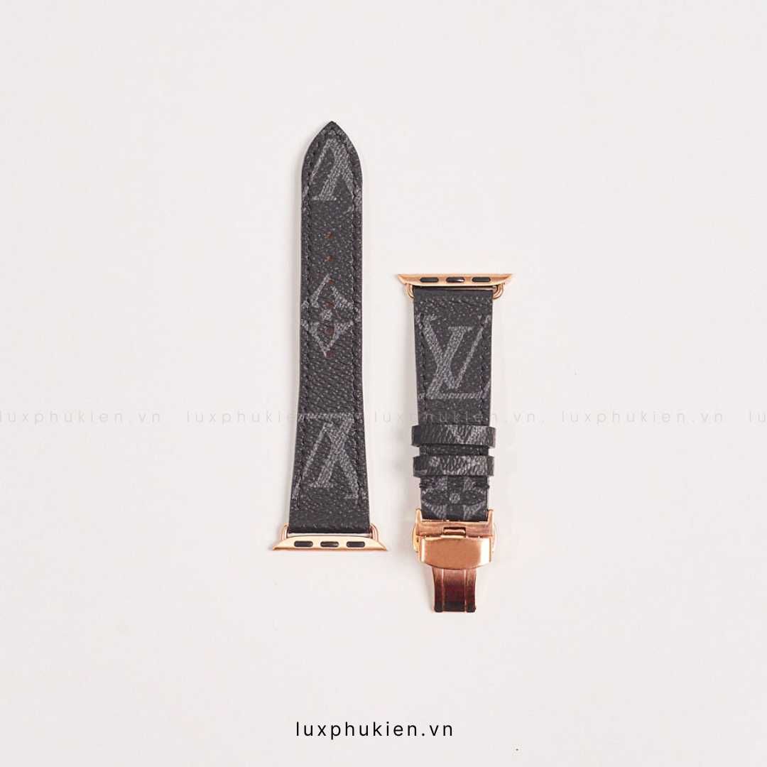 Dây da thủ công LV Chữ Đen dành cho Apple Watch đồng hồ thông minh Series 1/2/3/4/5/6/7/SE