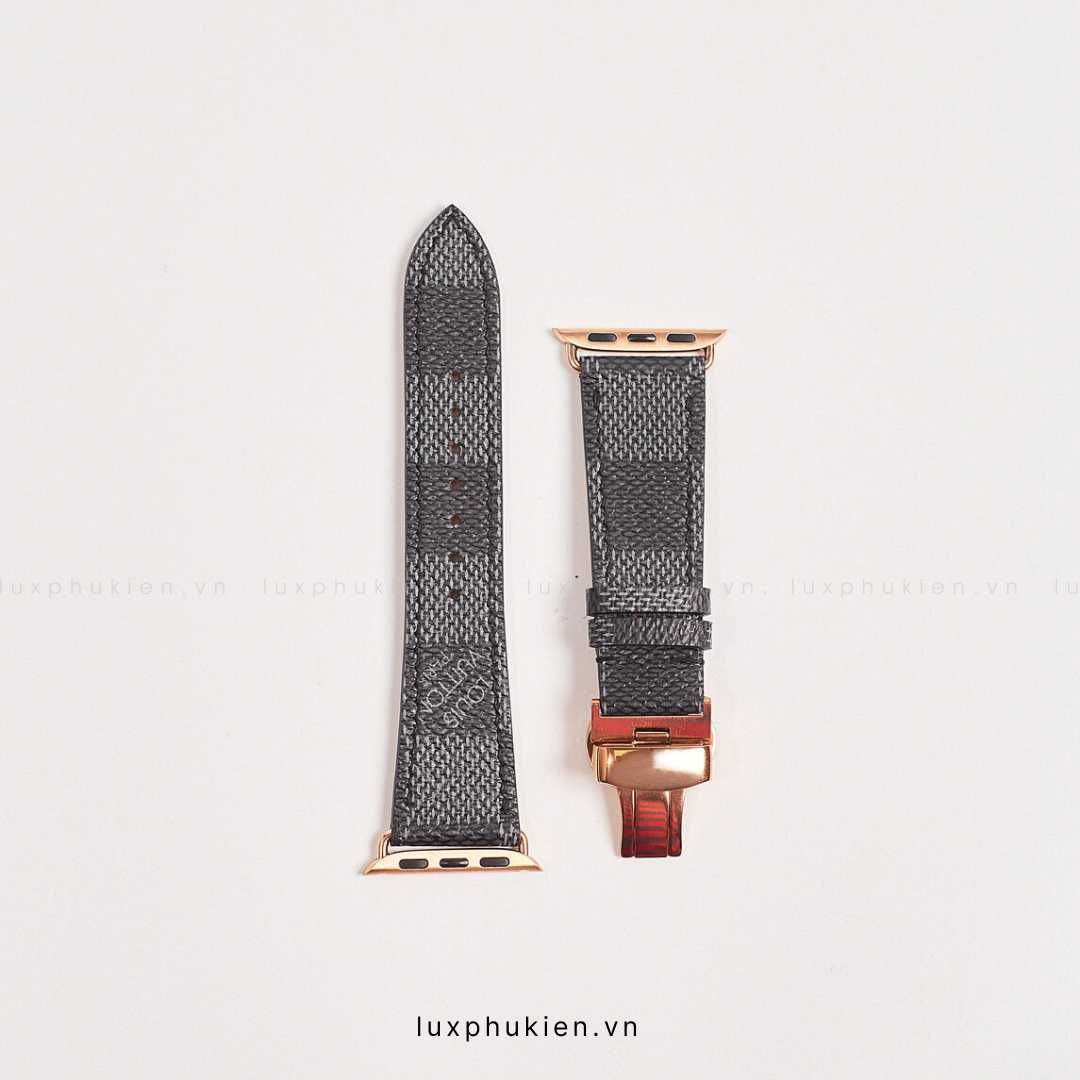 Dây da thủ công LV Caro Đen dành cho Apple Watch đồng hồ thông minh Series 1/2/3/4/5/6/7/SE