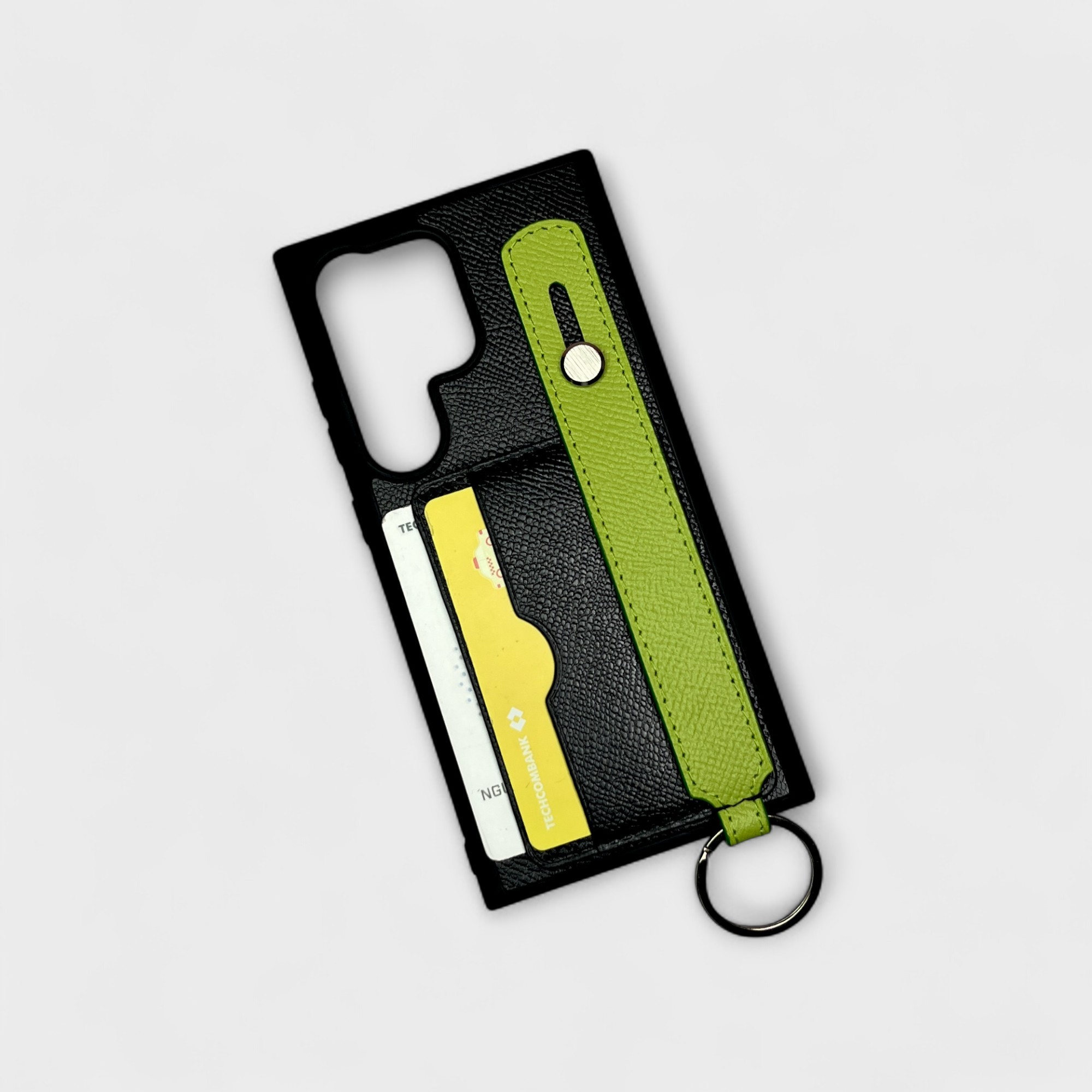 Ốp da thủ công hai ngăn thẻ, handstrap kèm dây đeo chéo mix màu dành cho Sam Sung