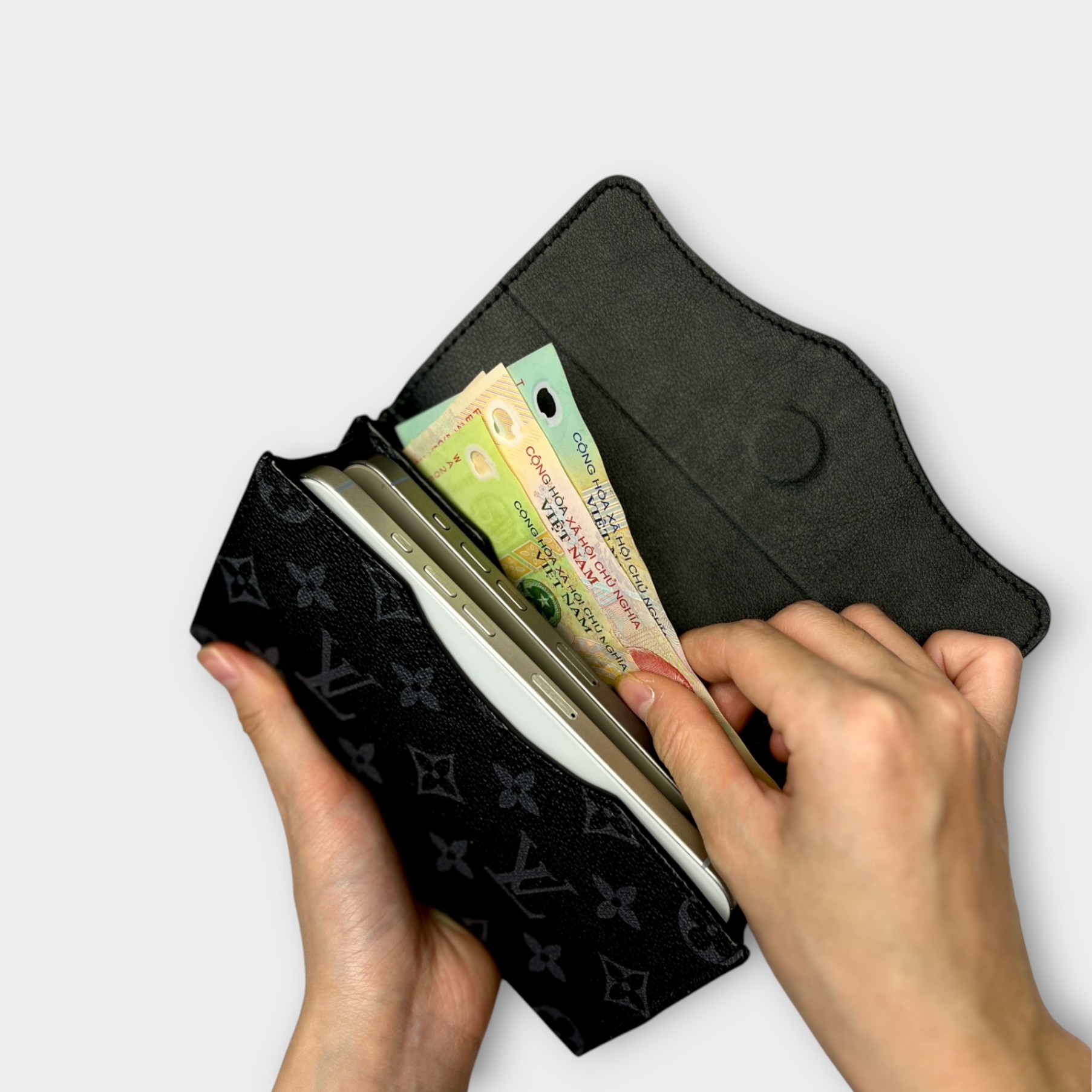 Bao da 2 ngăn đựng điện thoại và tiền - LV