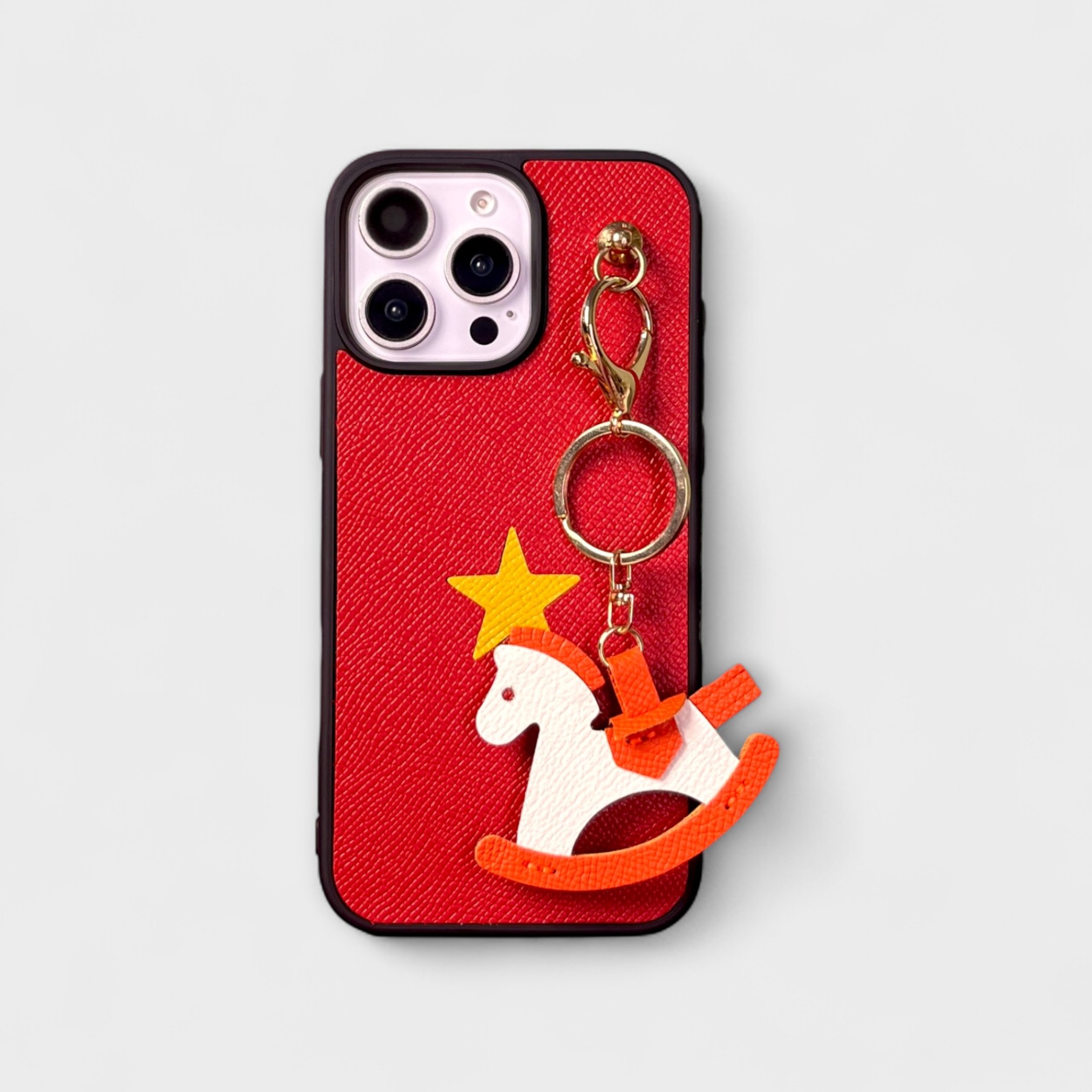Ốp da thủ công viền đen Sao Vàng gắn charm hình ngựa- Epsom
