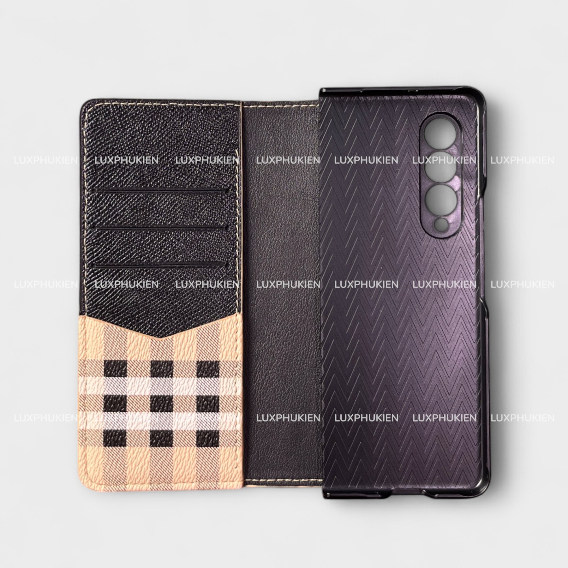 Ốp bao da thủ công BURBERRY Flip kèm Hand Strap dành cho Sam Sung