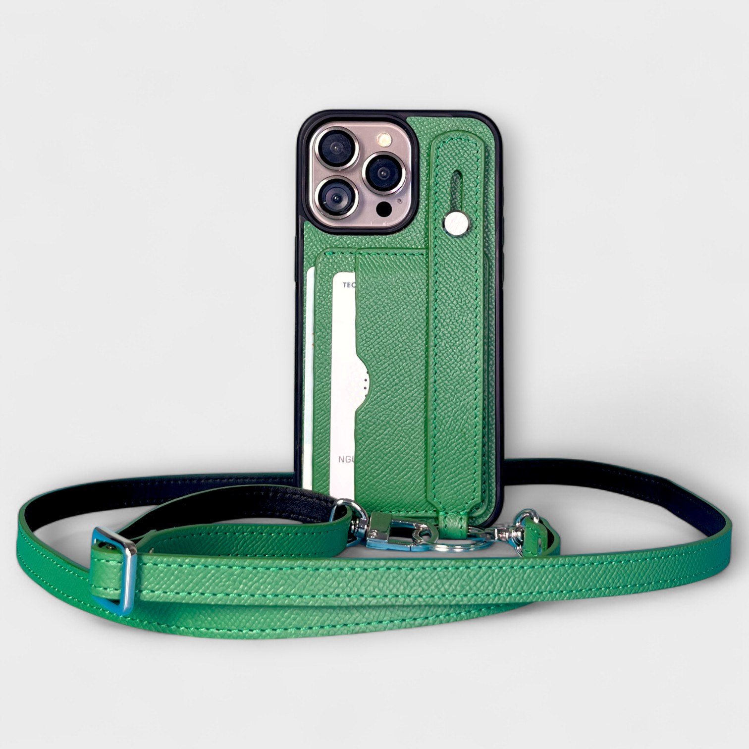 Ốp da thủ công viền đen 2 ngăn thẻ kèm Handstrap