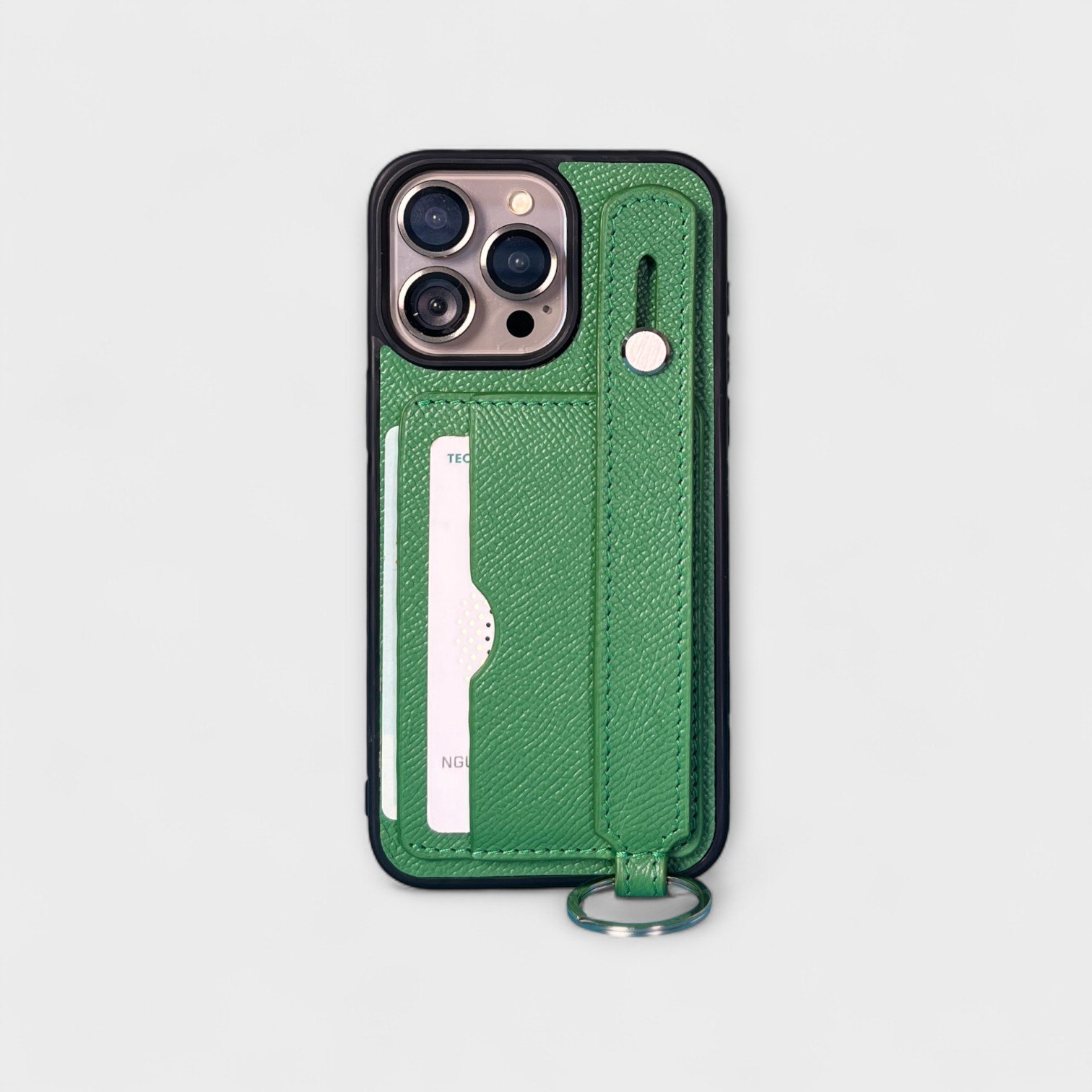 Ốp da thủ công viền đen 2 ngăn thẻ kèm Handstrap