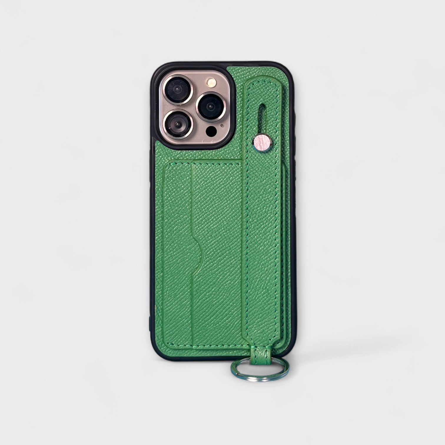 Ốp da thủ công viền đen 2 ngăn thẻ kèm Handstrap