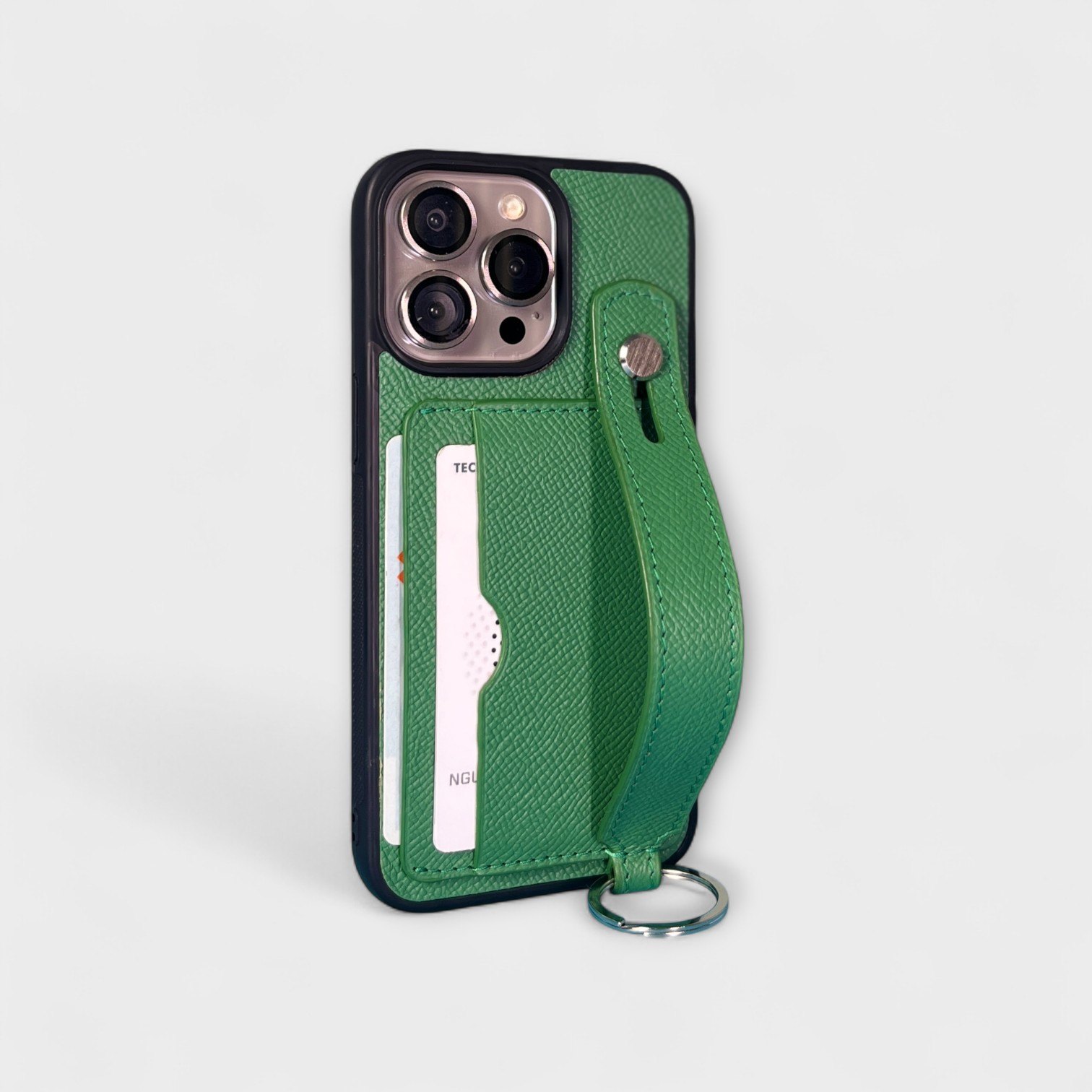 Ốp da thủ công viền đen 2 ngăn thẻ kèm Handstrap