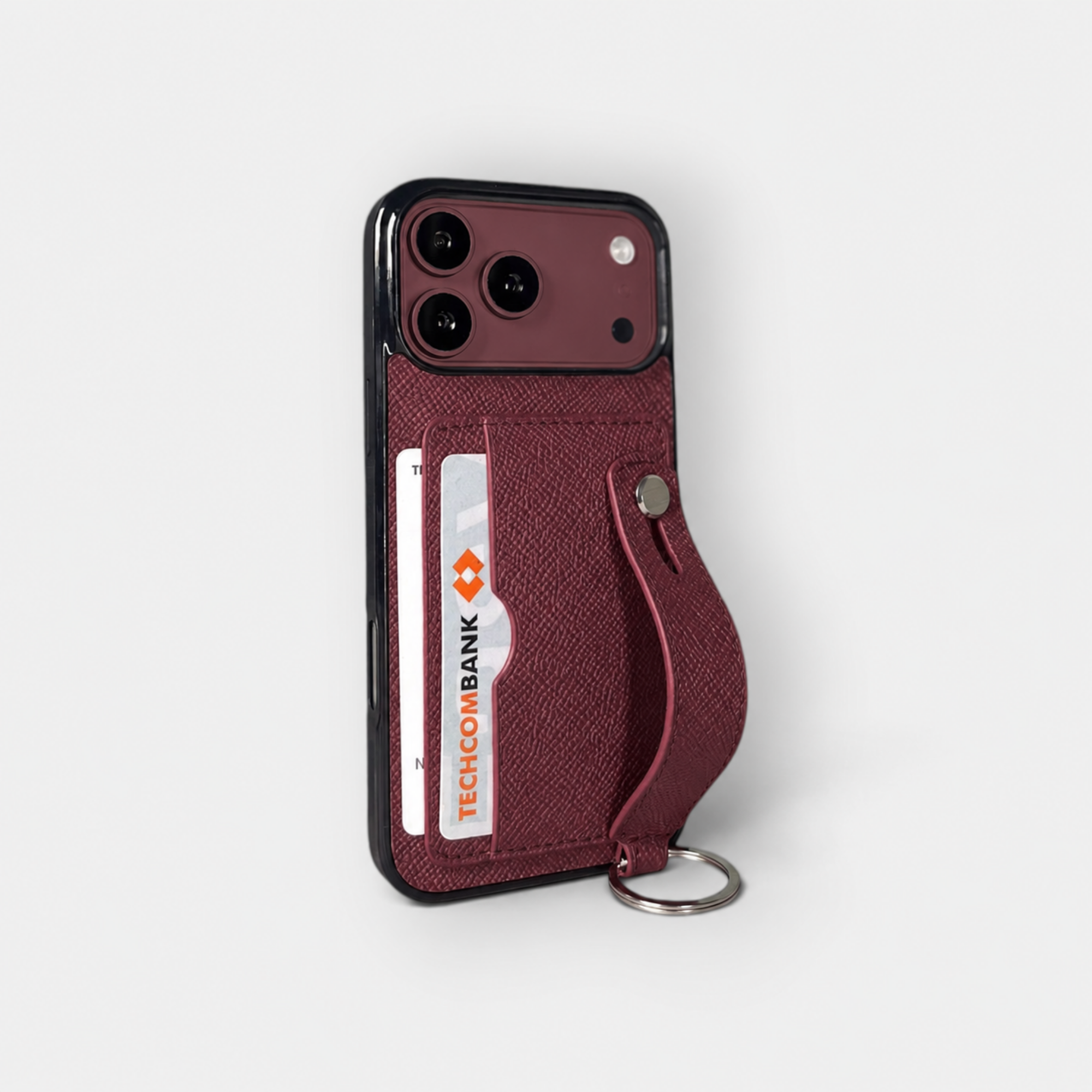 Ốp da thủ công viền đen 2 ngăn thẻ kèm Handstrap