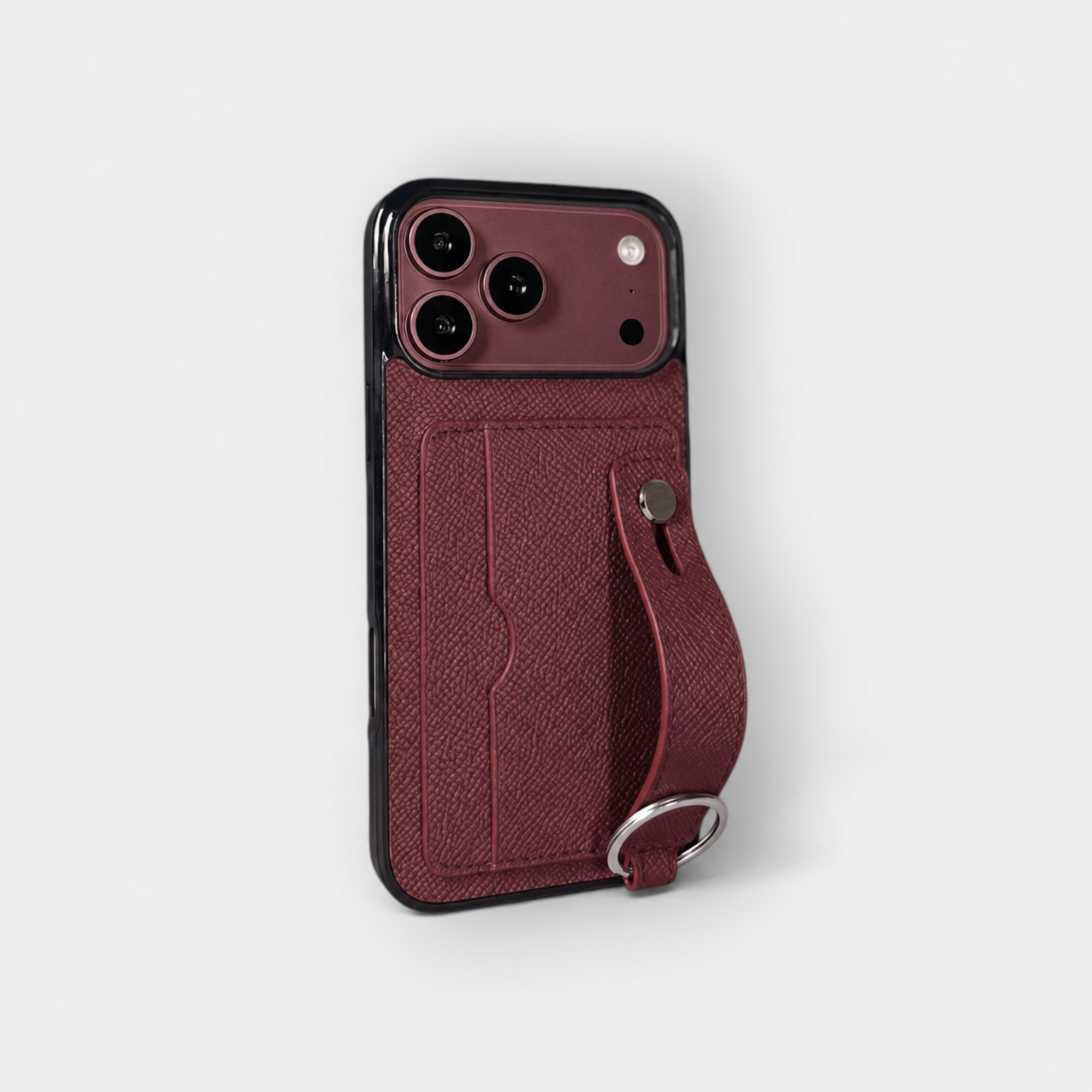 Ốp da thủ công viền đen 2 ngăn thẻ kèm Handstrap