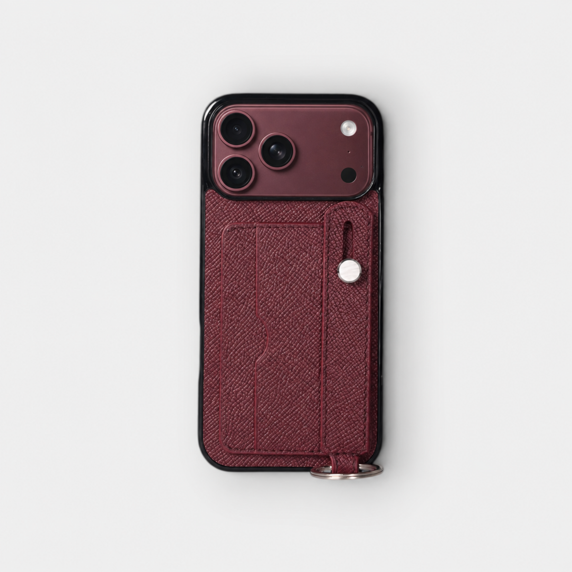 Ốp da thủ công viền đen 2 ngăn thẻ kèm Handstrap