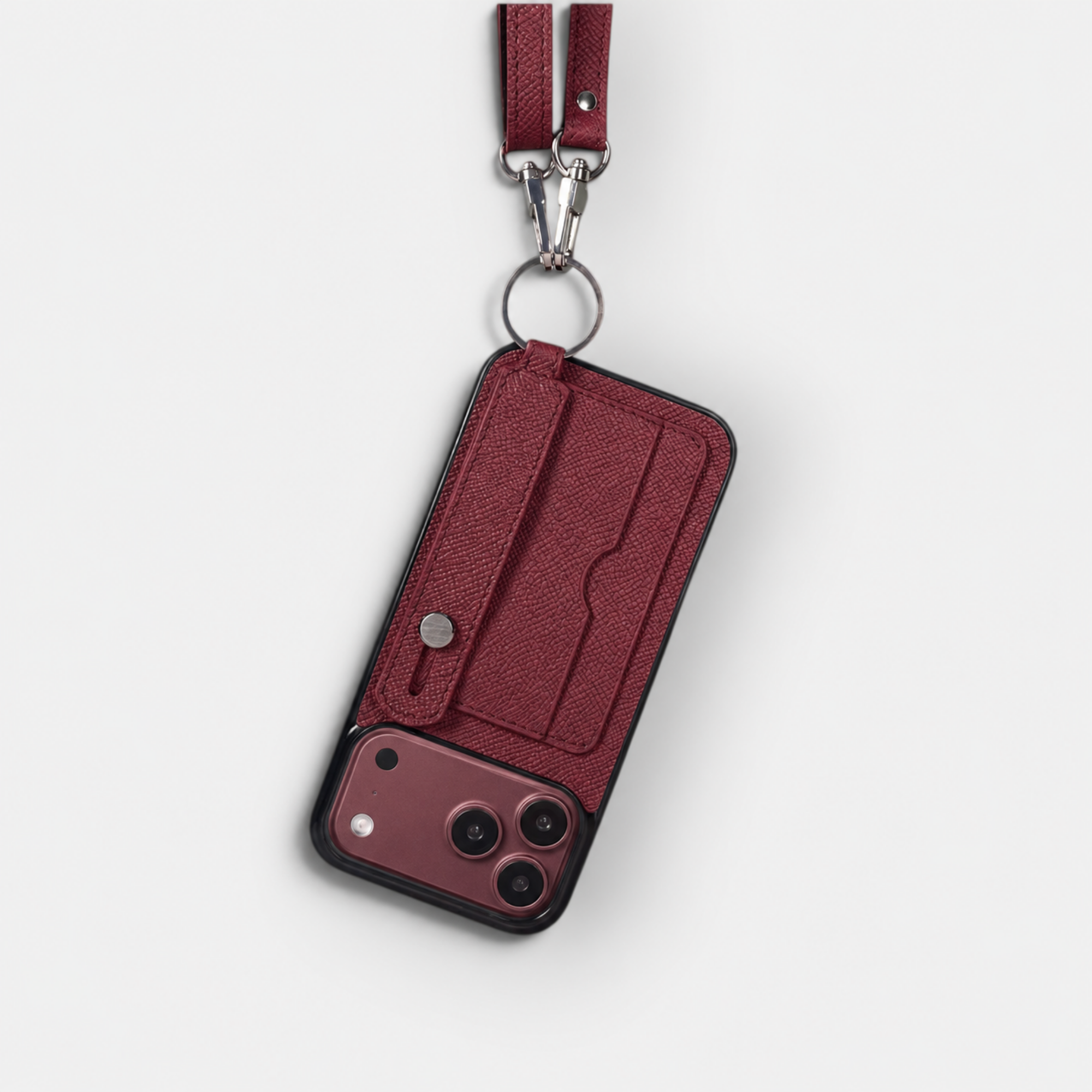 Ốp da thủ công viền đen 2 ngăn thẻ kèm Handstrap