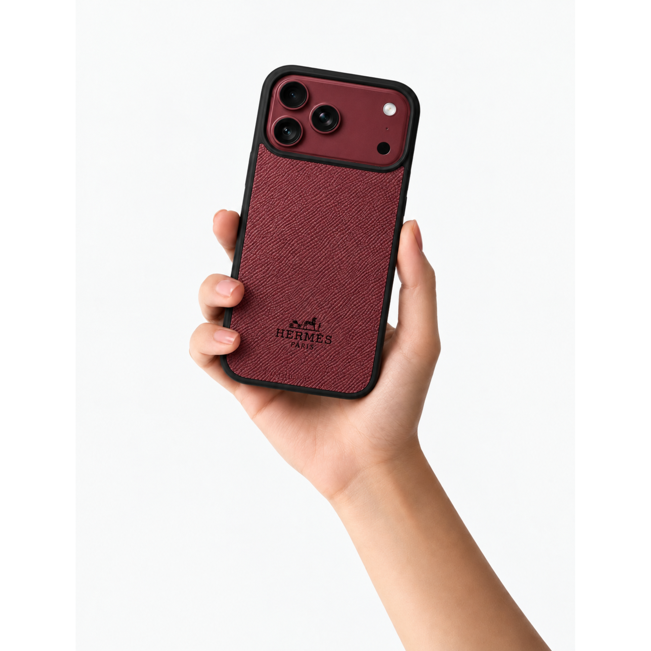 Ốp da thủ công viền đen khắc chữ Hermes Epsom