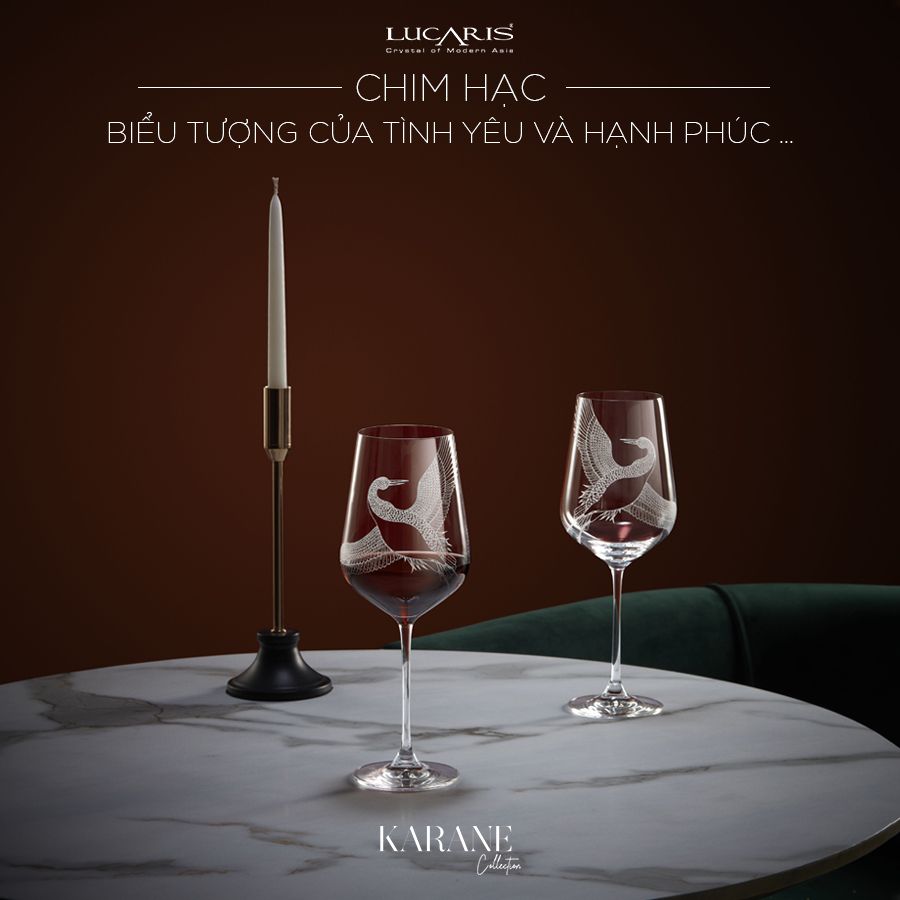 Bộ 2 Ly Karane Limited Bordeaux - Khắc hình Chim Hạc - 770ml