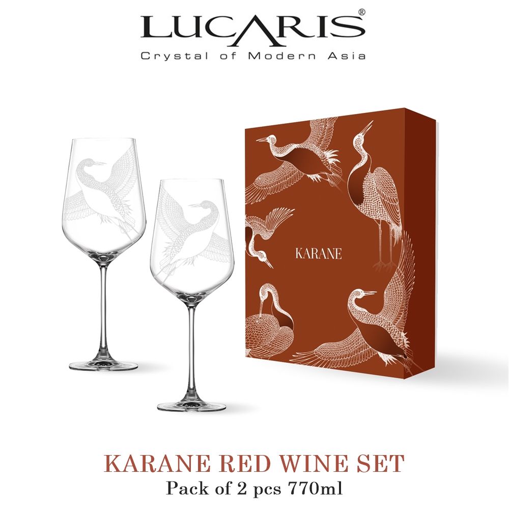 Bộ 2 Ly Karane Limited Bordeaux - Khắc hình Chim Hạc - 770ml