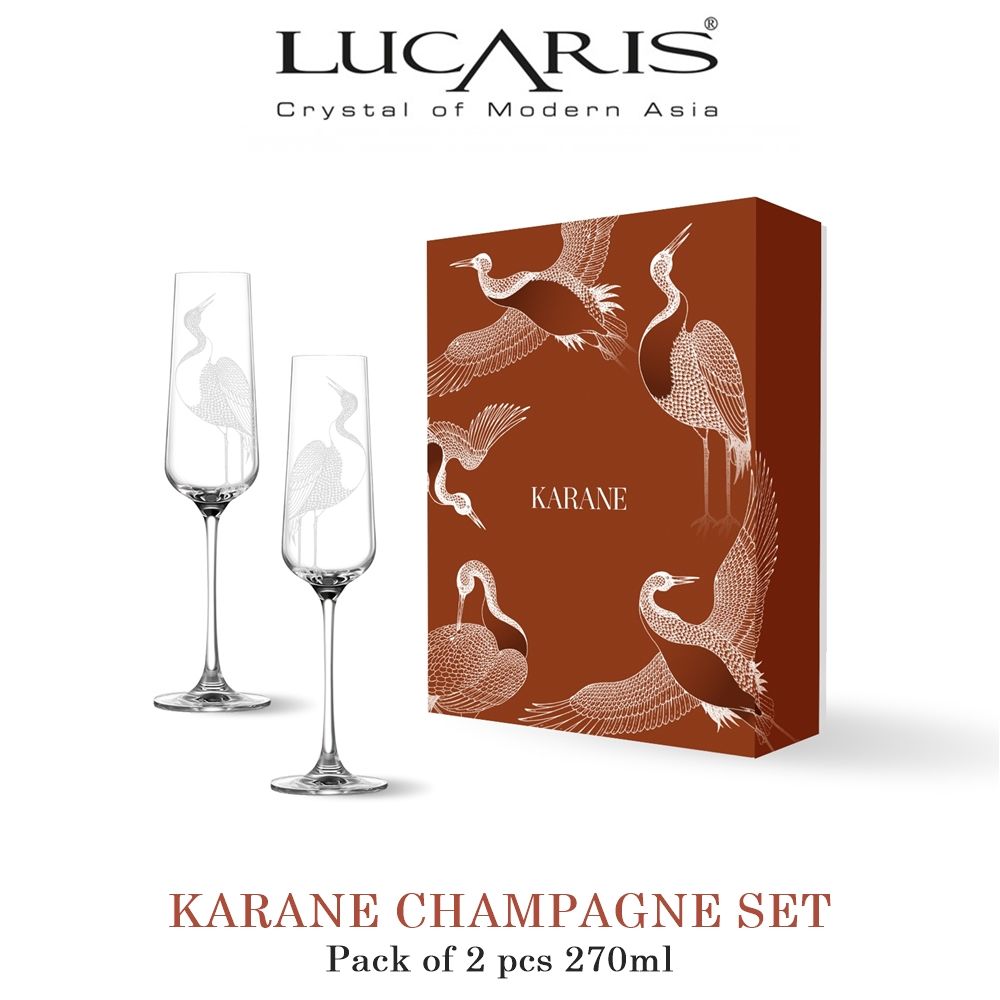 Bộ 2 Ly Karane Limited Champagne - Khắc hình Chim Hạc - 270ml