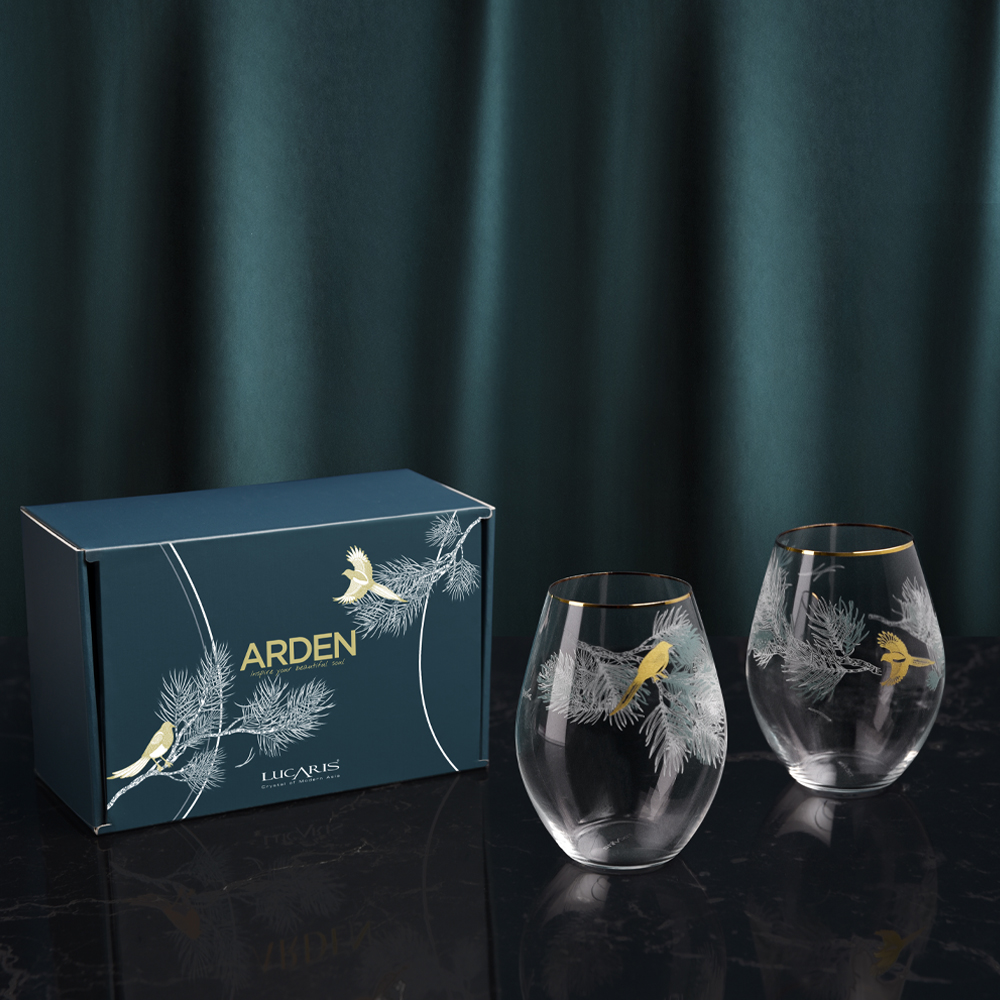 [NEW] Bộ 2 Cốc Arden Stemless - Mạ viền vàng và chạm khắc tinh xảo - 455ml