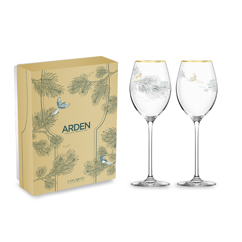 [NEW] Bộ 2 Ly Vang Arden Chardonnay - Mạ viền vàng và chạm khắc tinh xảo - 405ml