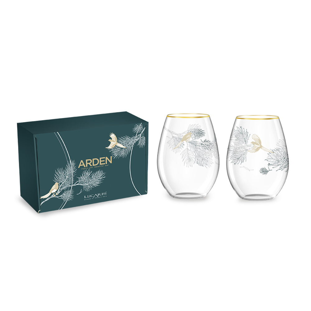 [NEW] Bộ 2 Cốc Arden Stemless - Mạ viền vàng và chạm khắc tinh xảo - 455ml