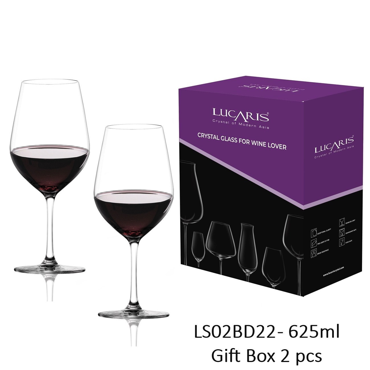 Hộp 2 ly pha lê Tokyo Bordeaux 625ml