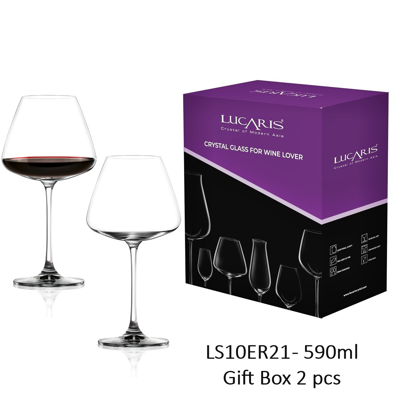 Hộp 2 ly pha lê Elegant Red S10ER21 - 590ml