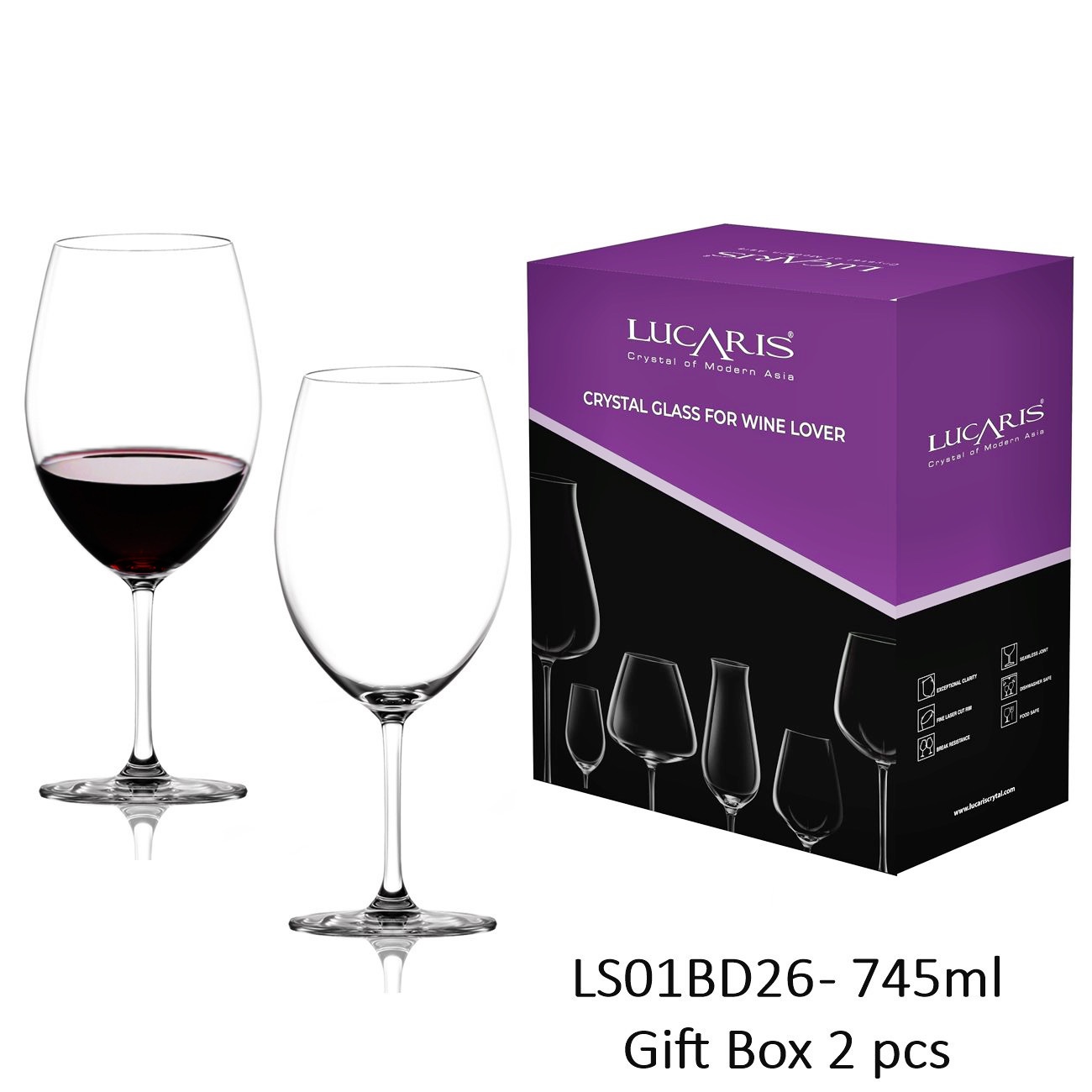 Hộp 2 Ly Pha Lê Bangkok Bordeaux 745ml