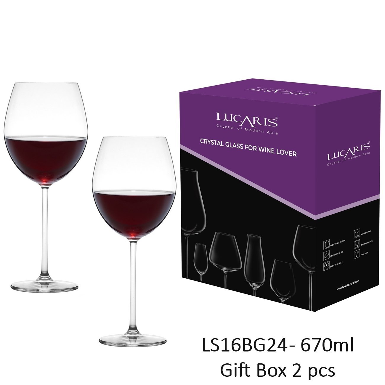 Hộp 2 ly pha lê Lavish Burgundy 670ml