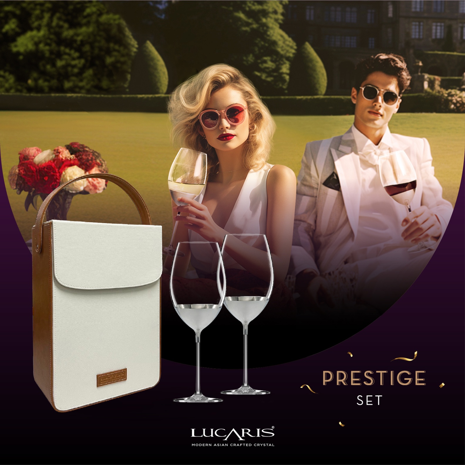 Hộp Da 2 Ly Pha Lê Mạ Bạc Lavish Bordeaux 760ml - Ly uống rượu vang đỏ - Bộ quà tặng cao cấp