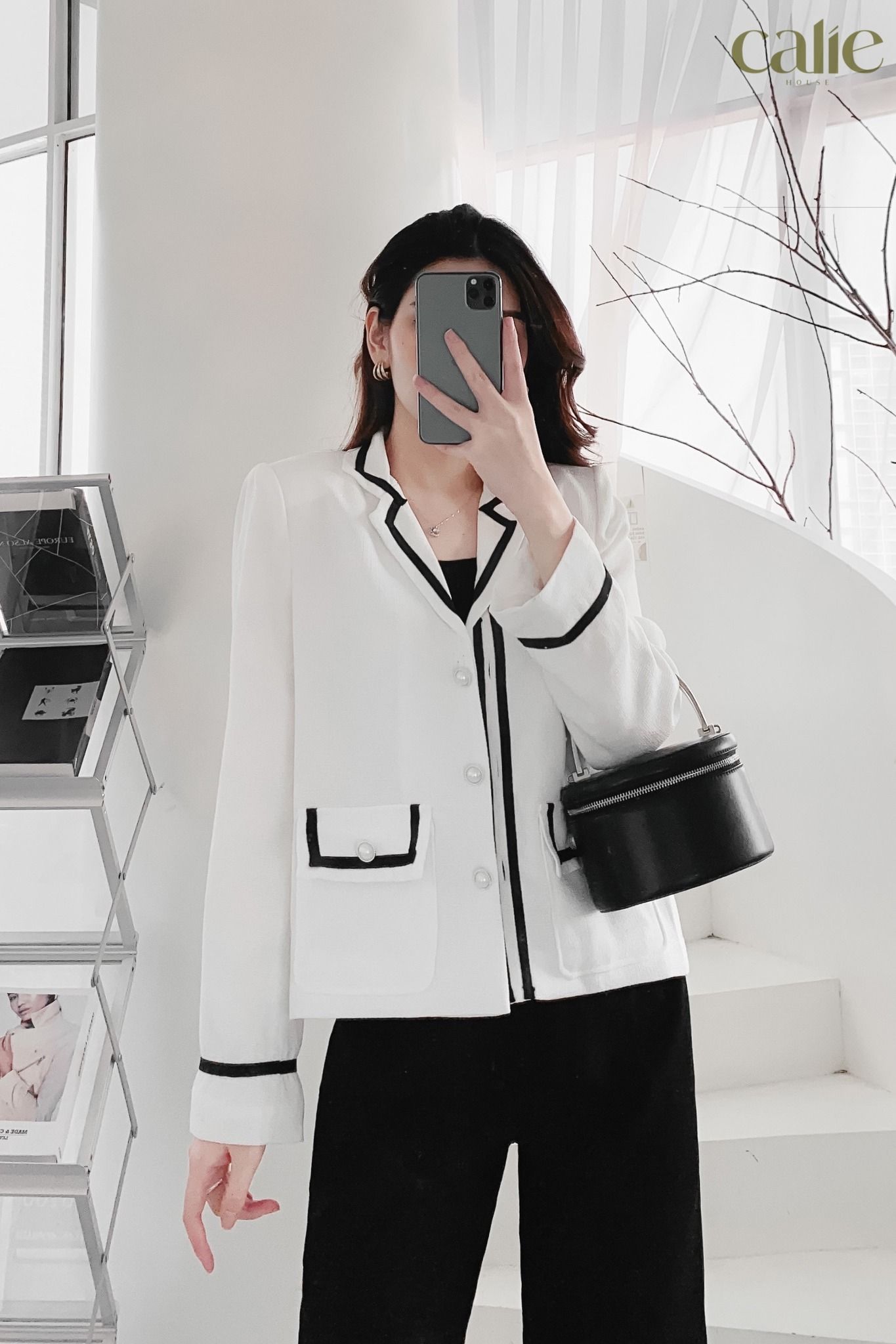 Áo khoác tweed cổ vest sang chảnh
