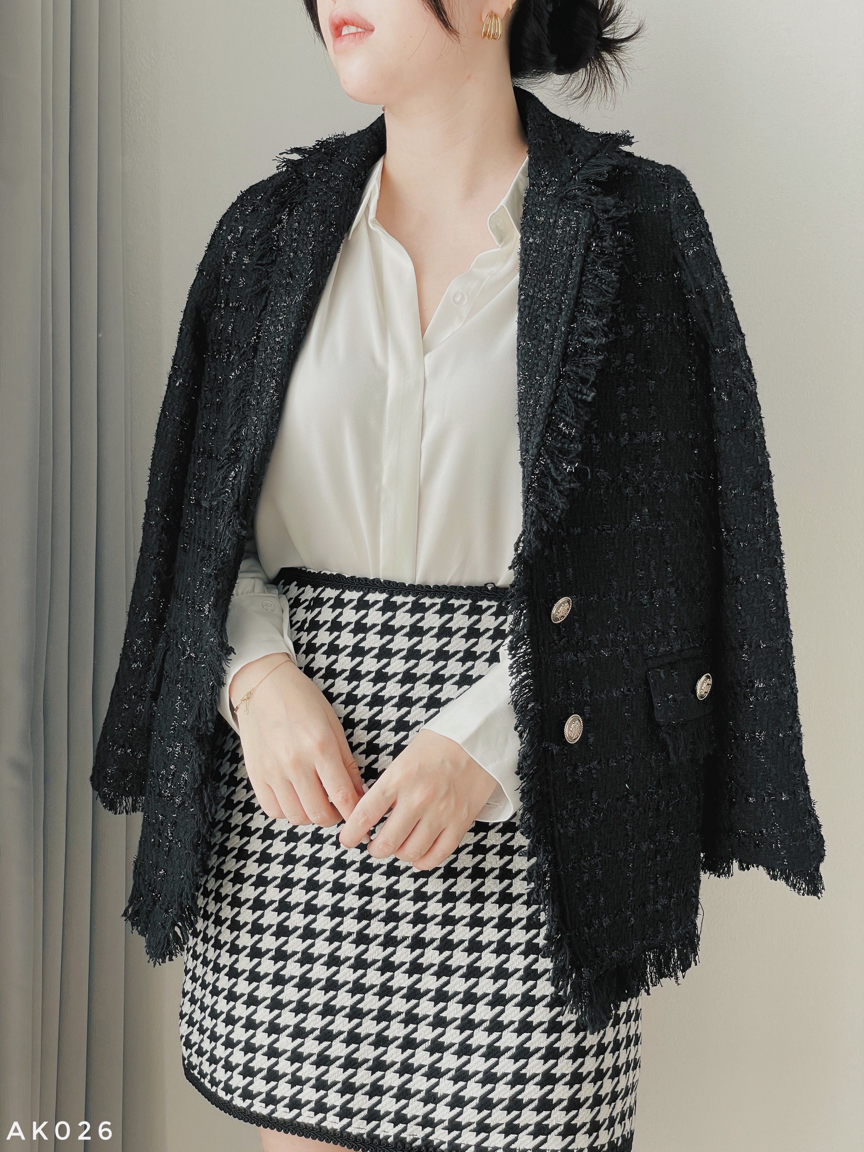 Áo khoác dạ tweed rút tua sang chảnh