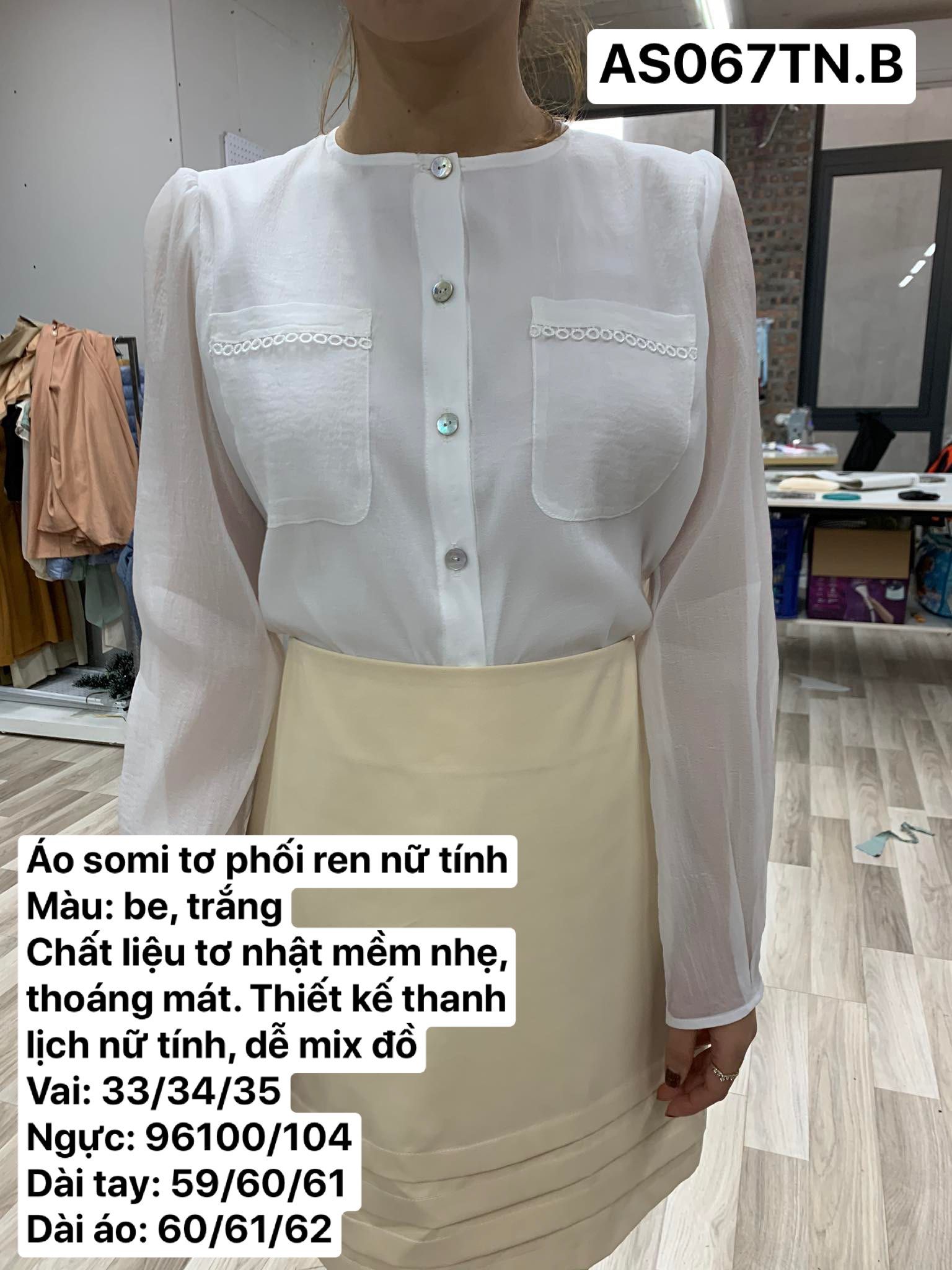 ÁO sơ mi tơ phối ren nữ tính